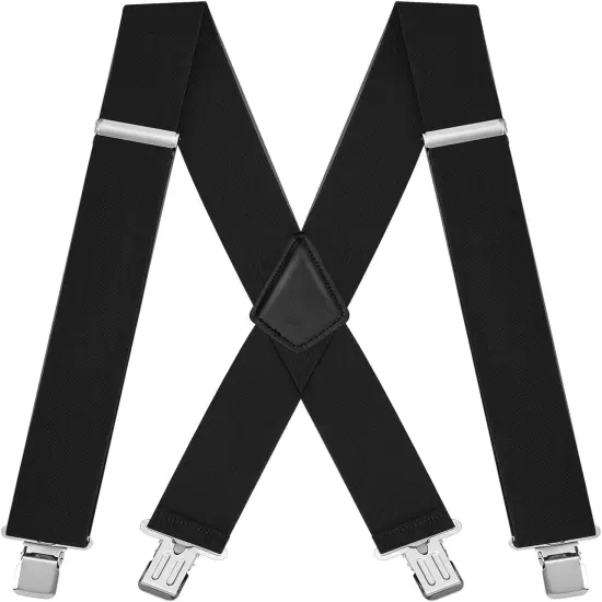 2" Suspenders for Men, Heavy Duty Clip Wide X-Back Adjustable Suspenders for Wor