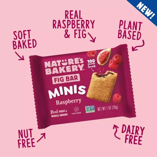 Nature's Bakery Mini Fig Bars, Raspberry, Real Fruit, Vegan, Kosher, Box of 60