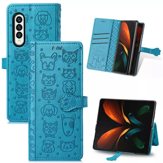 For samsung galaxy z fold 3/4/5/6 Cute PU Leather Flip Phone Case Kickstand NEW