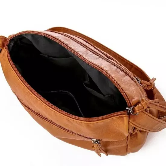 Women New Genuine Leather Brown Purse Shoulder Bag Pockets Cross Body Handbag