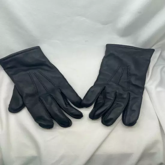 Fownes Brothers Men's Gloves Soft Leather Black Size Large Cashmere Lining VTG