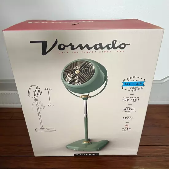 Vornado Pedestal Fan 42"-55" Adjustable Height Standalone Vintage Green 3 Speeds