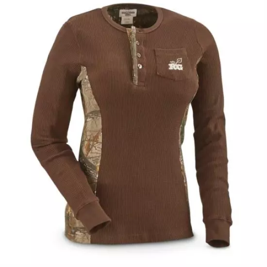 REALTREE GIRL "EMMA" THERMAL HENLEY LONG SLEEVE SHIRT-3 COLORS TO CHOOSE! Camo!