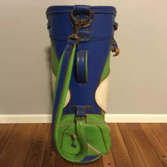 Retro Leather Vintage Royal Golf Cart Bag With Head & Rain Cover Green White