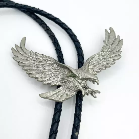 Vintage Bolo Tie American Bald Eagle Silver Tone Braided Slide Western