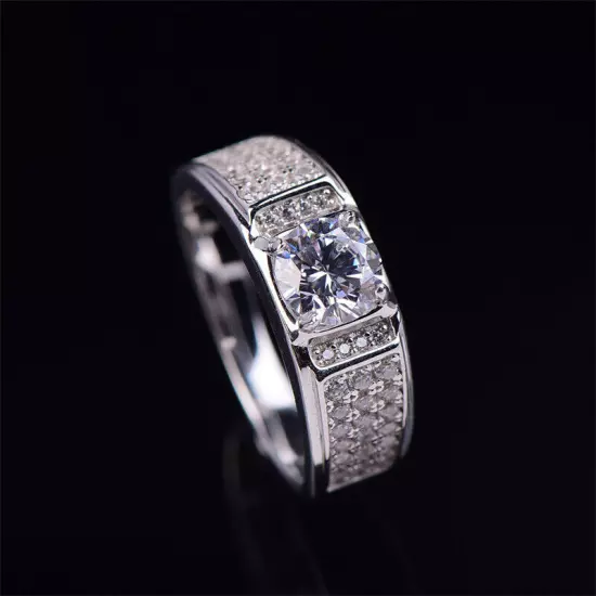 1CT D Color GRA Moissanite Mens Engagement Ring Band Real 925 Sterling Silver