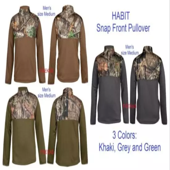 Habit Men's Fleece Pullover Camo Mossy Oak 1/3 Snap Size Med 3 colors NEW