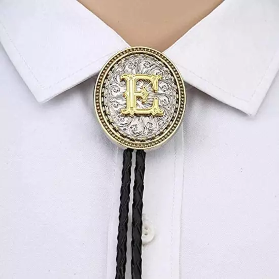 Bolo tie for Men Western Cowboy Golden Initial Letter A to Z Costume Bolo ties