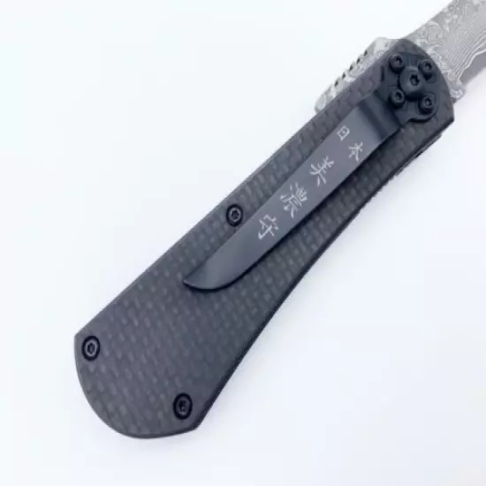 Genuine Damascus Carbon Fibre Handle Razor Folding Knife W/ Clip Men Gift Japan