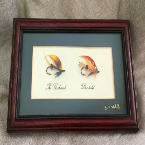 Two Framed and Signed Fishing Flies - Goshawk and Dunkeld