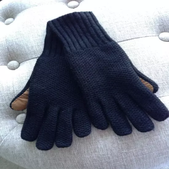 Made in Italy gloves black cashmere tan leather suede winter palms used sz 6.5