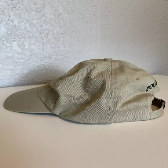 VINTAGE Polo Sport Hat Cap Mens Strap Back Tan Green Pony Logo Ralph Lauren 90s