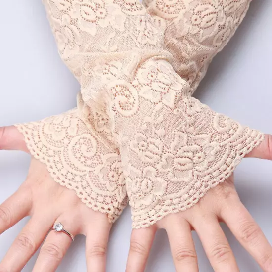 Elegant Lace Floral Gloves UV Sun Protections Fingerless Long Mitten Half Sleeve