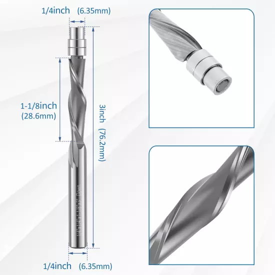 Downcut Spiral Flush Trim Router Bit Carbide Flush Cut Router Bit w/ 1/4" Shankφ