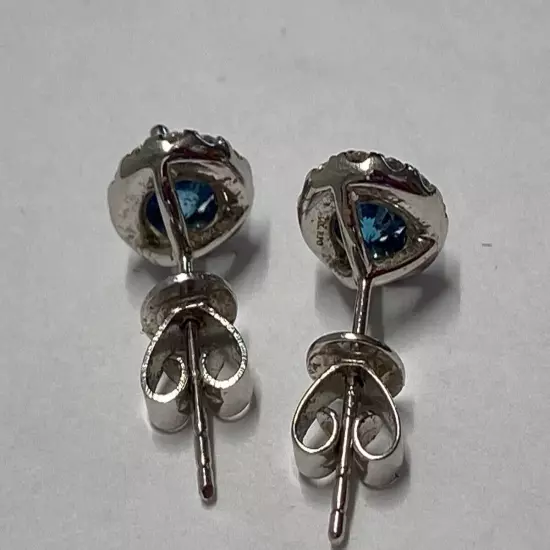 14K WHITE GOLD BLUE DIAMOND HALO EARRINGS 1.84G (TDW034765)