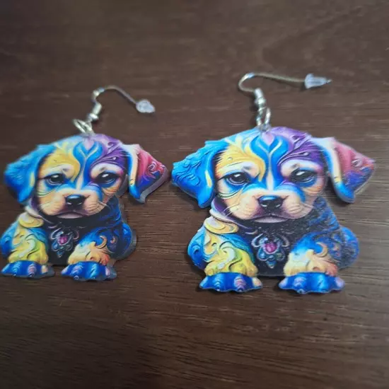 Women's Dangle Earrings Colorful Puppy