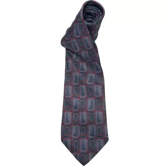 Barney’s New York Men’s Silk Purple Red Gray Medallion Print Necktie Tie