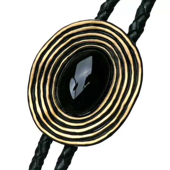 Bolo Tie Black Obsidian, Bolo Tie, Western Tie, Real Gold Plated