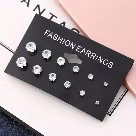 Wholesale A Set Of 6 Pairs Clear Crystal Ear Studs Earrings Shinny UK