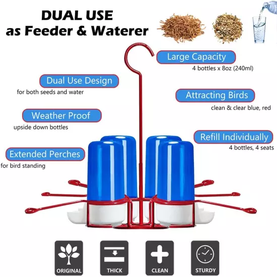 Bluebird Feeder & Waterer - 4 X 8Oz (240Ml) Plastic Bottles with Perches, Weathe