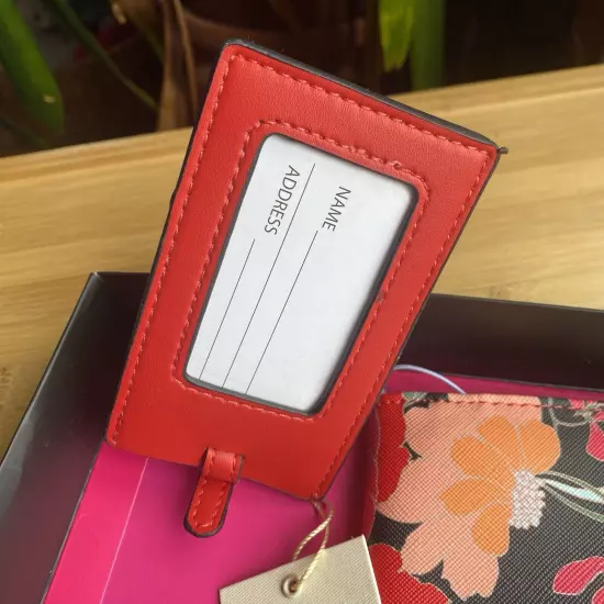 TRINA TURK Passport Cover Holder Luggage Tag Red Black Floral NIB