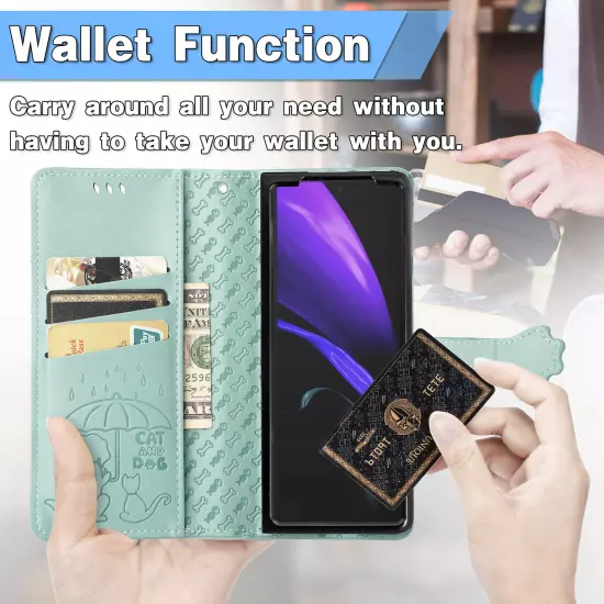 For samsung galaxy z fold 3/4/5/6 Cute PU Leather Flip Phone Case Kickstand NEW