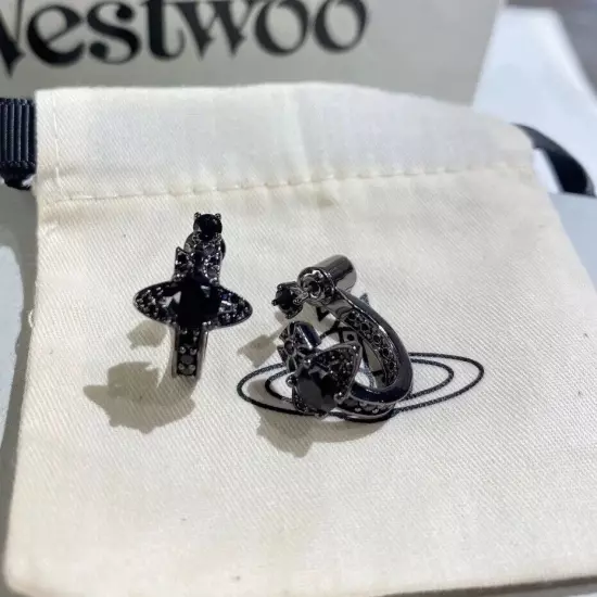 1Pair Vivienne Westwood Crystal Earrings Ear Stud with Packaging Box