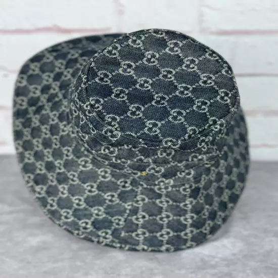 Gucci Eco Washed Gg Denim Wide Brim Hat Large