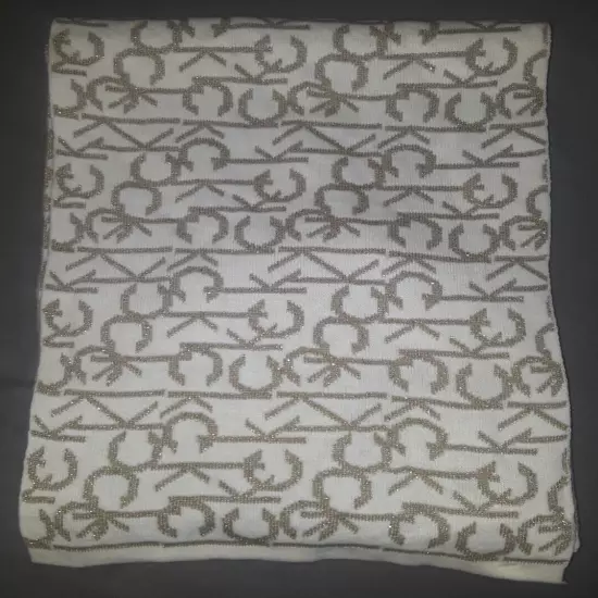 Calvin Klein ivory & metallic gold stretch knit scarf & beanie womens O/S EUC