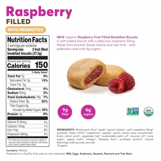 Fruit Bars Raspberry | Fruit Filled Breakfast Cookies | Kids Healthy Snacks | Lo