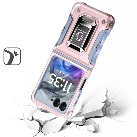 For Motorola Razr 2024 Phone Case Defender Metal Ring Magnetic Kickstand Cover