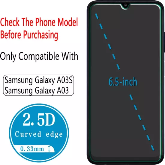 2Pack-9H Tempered Glass Screen Protector for Samsung Galaxy A03s /A03