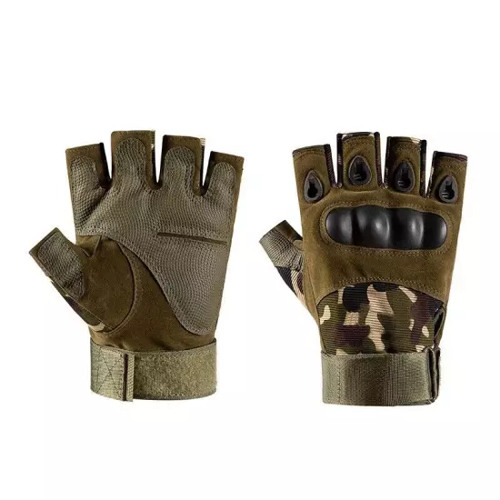 Military Tactical Leather Half Finger Gloves Combat Army Fingerless Gloves Work