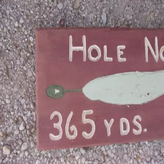 VINTAGE Hand Carved Hole No 6 Golf Painted Wood Sign 23 3/4" x 11 1/2" Folk Art