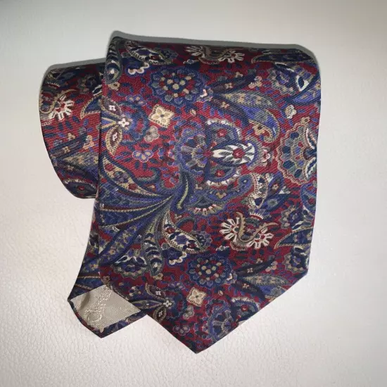 CHRISTIAN DIOR Silk Paisley Tie Maroon & Blue Necktie Italy