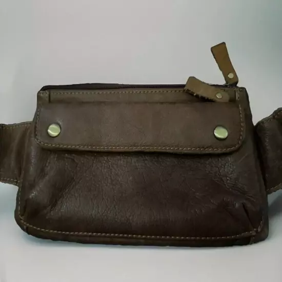 Brown 8.5" x 5.5" Belly Bag Hiking Faux Leather 4 Pockets Zip Clip Long Belt