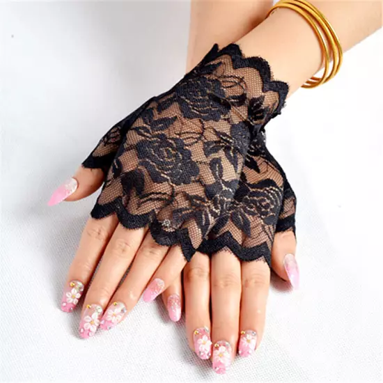 Women Lace Fingerless Gloves Sun Protection Half Finger Gloves Driving Mittens