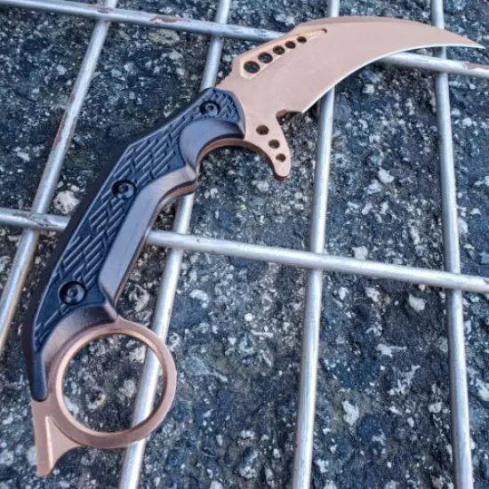 9.5" Bronze Tactical Talon Full Tang Fixed Blade Hunting Survival Karambit Knife