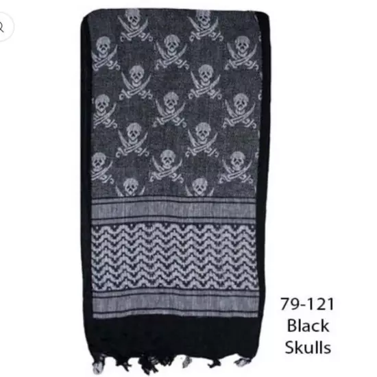 Pirate Scarf With Skull & Swords Black & White Great For All Weather Cotton New