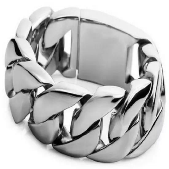 Cool MENS Silver 316L Stainless Steel BIG Heavy Biker Bracelet Bangle 8.3"x 26mm