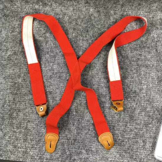 Vintage L. L. Bean Button Style Leather Connectors Red Suspenders Scovill Red