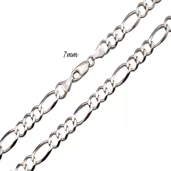 14k Solid White Gold Figaro Link Chain Necklace 2-7mm Men's Women Sz 16"-30"