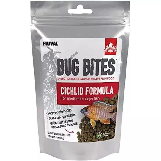 Fluval Bug Bites Cichlid Fish Food, Pellets for Medium to Large Sized Fish, 3.53