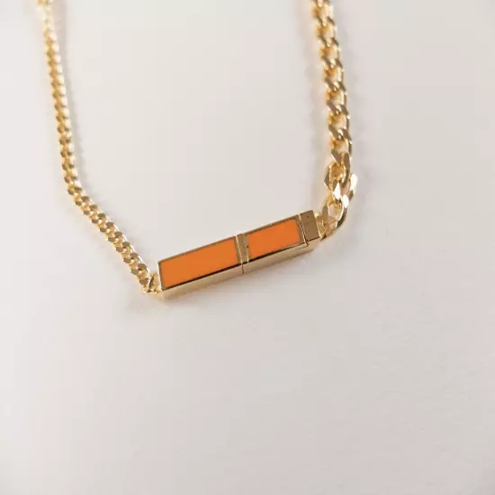 BOTTEGA VENETA ID orange enamel & gold plated silver chain bracelet Size Medium