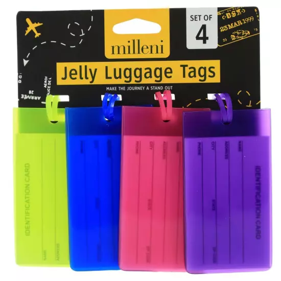 Set of 4 Milleni Jelly Luggage Tags for Travel Suitcases & Bags