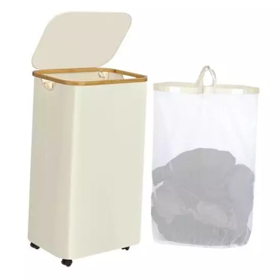 Laundry Basket with Wheels Clothes Hamper for Laundry, Laundry 110L Beige