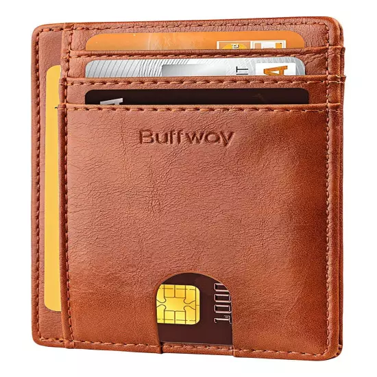 Buffway Slim mini ID holder card case front pocket Leather Wallet for Men Women