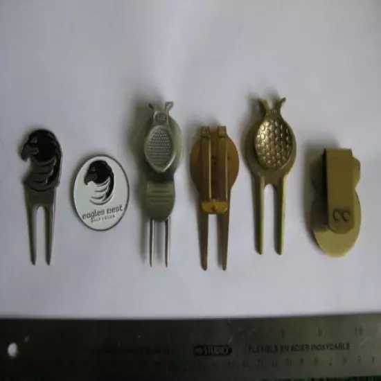 SIX DIVOT TOOLS AND BALL MARKERS