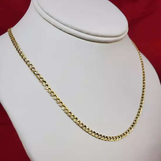 10K Solid Yellow Gold 2mm-7.5mm Curb Cuban Chain Link Necklace Bracelet 7"-30"