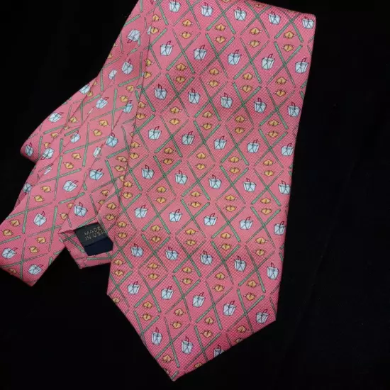 PETER BLAIR Mens Tie Coral Salmon Pink 100% Silk Made in USA Takeout Food NEW